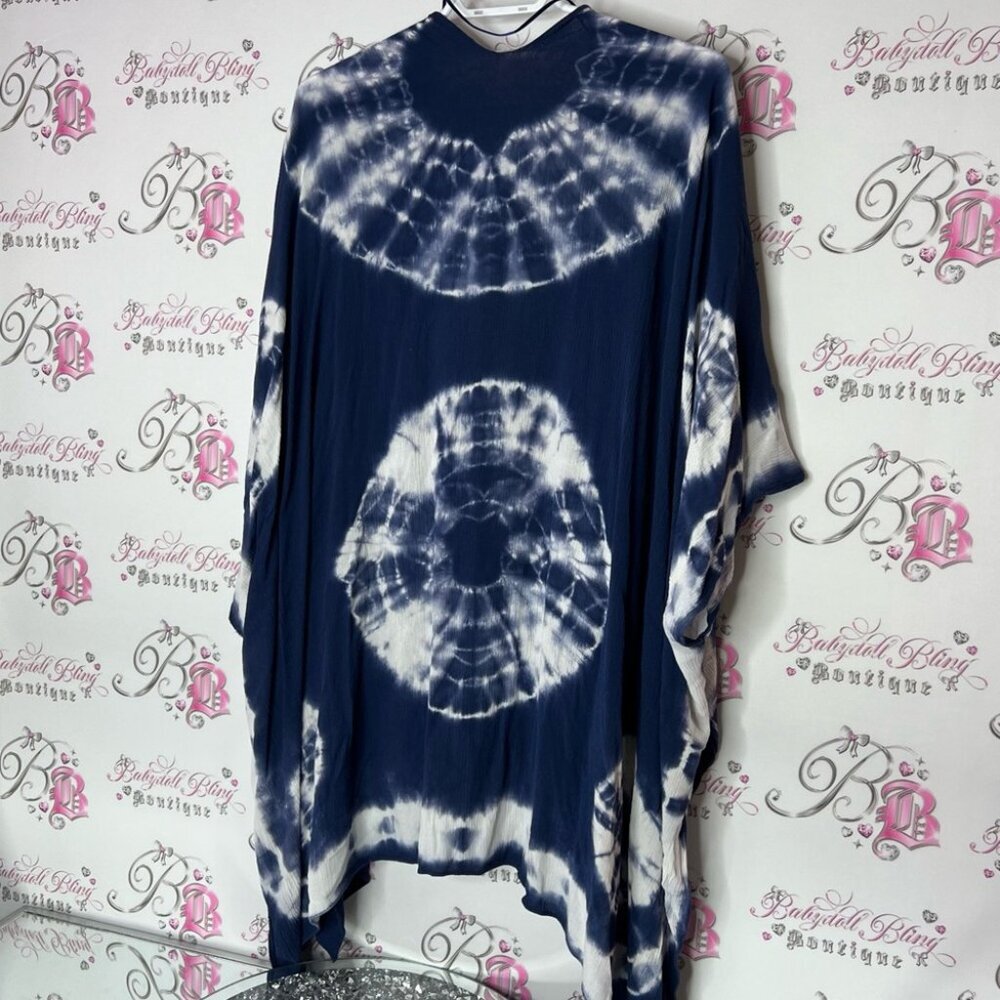 Harlow cardigan Navy White Tie-Dye Open Cardigan one size fits all kimono flowy - Picture 2 of 5